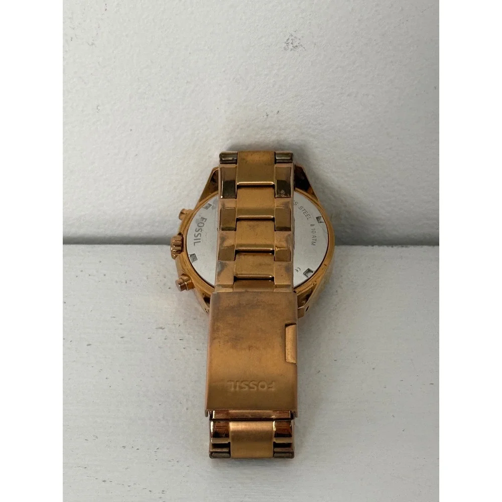 Fossil Rose Gold Tone Stainless Steel Crystal Bezel Chronograph Watch ES3352